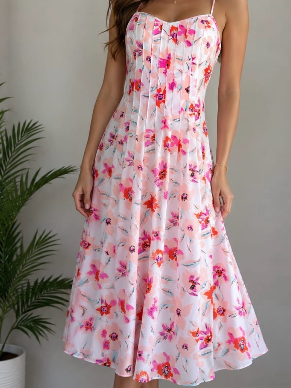 Banana Republic Pink & Coral Floral Midi Dress